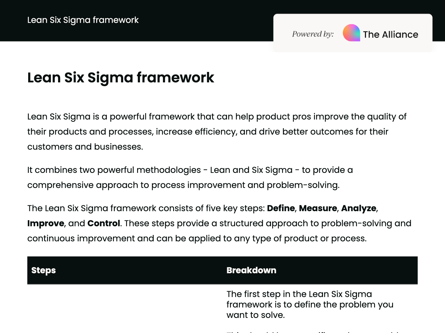 Lean Six Sigma framework